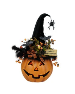 Halloween Kürbis Mit Hexenhut & LED Beleuchtung 56cm -Halloween Dekorations Geschäft beleuchteter halloween kuerbis mit elegantem hexenhut light up halloween pumpkin with witch hat 54761 03
