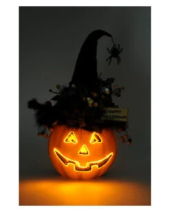 Halloween Kürbis Mit Hexenhut & LED Beleuchtung 56cm -Halloween Dekorations Geschäft beleuchteter halloween kuerbis mit elegantem hexenhut light up halloween pumpkin with witch hat 54761 04