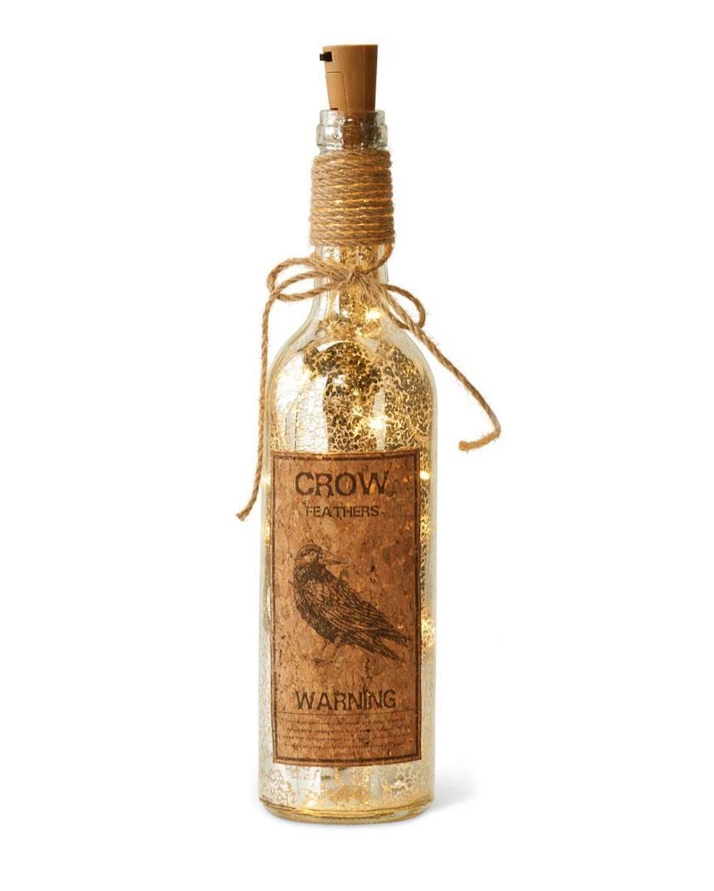 Rabenfedern Silberglas Flasche Mit LED 3 Rabenfedern Silberglas Flasche Mit LED