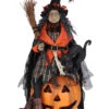 Halloween Hexe Mit Leuchtendem Kürbis & Katze 68cm -Halloween Dekorations Geschäft halloween hexe mit katze und beleuchtetem kuerbis halloween witch with light up pumkin and cat 54766 01