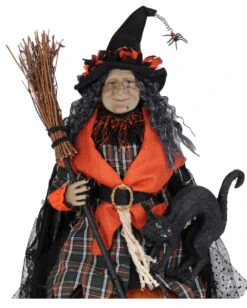 Halloween Hexe Mit Leuchtendem Kürbis & Katze 68cm -Halloween Dekorations Geschäft halloween hexe mit katze und beleuchtetem kuerbis halloween witch with light up pumkin and cat 54766 03