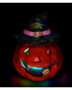 Halloween Kürbis Keramik Mit LED 12x9cm -Halloween Dekorations Geschäft halloween keramik kuerbis mit led ceramic halloween pumpkin w led halloween deko 51733 03