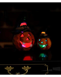 Halloween Kürbis Keramik Mit LED 12x9cm -Halloween Dekorations Geschäft halloween keramik kuerbis mit led ceramic halloween pumpkin w led halloween deko 51733 04