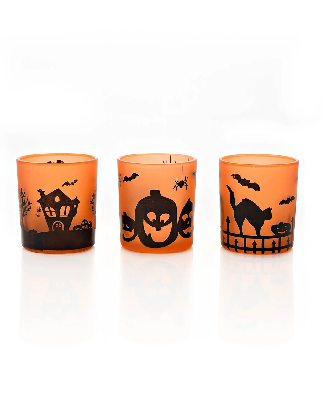Halloween Motiv Teelichtgläser Als 3er-Set 3 Halloween Motiv Teelichtgläser Als 3er-Set