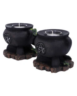 Hexenkessel Mit Efeu Kerzenhalter 2er Set -Halloween Dekorations Geschäft hexenkessel mit efeu teelichthalter 2er set witches cauldron with ivy candle holder halloween tischdeko 51064 04