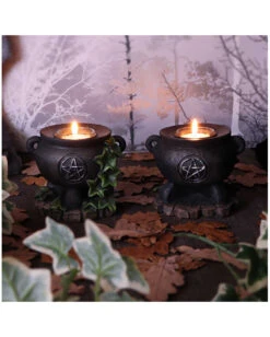 Hexenkessel Mit Efeu Kerzenhalter 2er Set -Halloween Dekorations Geschäft hexenkessel mit efeu teelichthalter 2er set witches cauldron with ivy candle holder halloween tischdeko 51064 07
