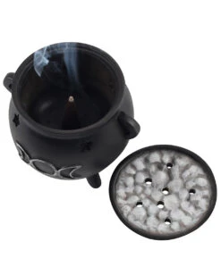 Hexenkessel Mit Dreifach-Mond Räucherkegel Halter -Halloween Dekorations Geschäft hexenkessel mit triple moon raeucherkegel halter triple moon witch cauldron incense cone holder gothic deco 50699 03