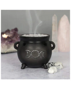 Hexenkessel Mit Dreifach-Mond Räucherkegel Halter -Halloween Dekorations Geschäft hexenkessel mit triple moon raeucherkegel halter triple moon witch cauldron incense cone holder gothic deco 50699 04