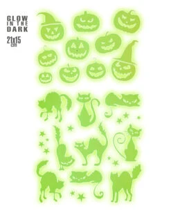Leuchtende "Kürbisse & Katzen" Halloween Sticker -Halloween Dekorations Geschäft leuchtende halloween sticker kuerbisse und katzen glow in the dark halloween sticker pumpkin and cats 51727 02