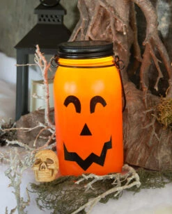 Beleuchtete Kürbis Laterne Aus Glas -Halloween Dekorations Geschäft leuchtende kuerbis glas laterne glowing pumpkin glass lantern halloween kuerbis deko 52602 3