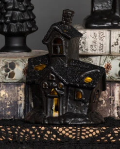 Beleuchtete Grusel Glitzer Geisterhaus Deko -Halloween Dekorations Geschäft scary glitter geisterhaus deko mit led scary glitter light up haunted house halloween spukhaus deko 53048 2