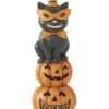 Schwarze Katze Auf Halloween Kürbisstapel LED Figur 28cm -Halloween Dekorations Geschäft schwarze katze auf halloween kuerbissen halloween und gothic homeware und wohnungsdeko black cat on halloween pumpkins with led 54580
