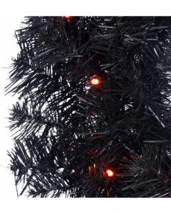 Halloween Kranz Mit LED Schwarz-orange 60cm -Halloween Dekorations Geschäft schwarzer halloween kranz mit orangen leds 60cm black halloween wreath with orange led lights 54294 2