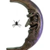 Silberfarbener Halbmond Mit Spinne 50cm -Halloween Dekorations Geschäft silberfarbener halbmond mit spinne vor dem gesicht hanging moon with spider halloween deko 53914 02