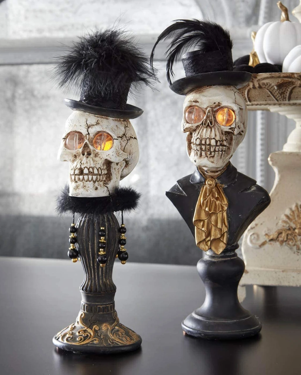 Mrs. Skelett Halloween Büste Mit LED Augen 42cm 5 Mrs. Skelett Halloween Büste Mit LED Augen 42cm – Bild 3