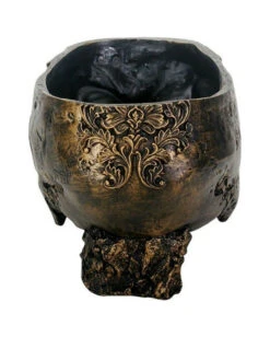 Goldene Totenschädel Pflanzenschale -Halloween Dekorations Geschäft totenkopf pflanzenschale gold skull planter gothic blumentopf halloween pflanzgefaess 52736 2