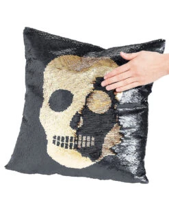 Totenschädel Wendepailletten Kissen Schwarz Gold 7 Totenschädel Wendepailletten Kissen Schwarz Gold -Halloween Dekorations Geschäft totenschaedel kissen mit flip pailletten skull flip sequin halloween pillow 39249 3