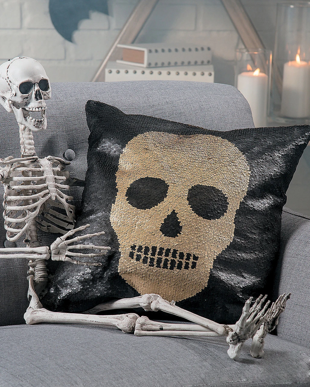 Totenschädel Wendepailletten Kissen Schwarz Gold 3 Totenschädel Wendepailletten Kissen Schwarz Gold