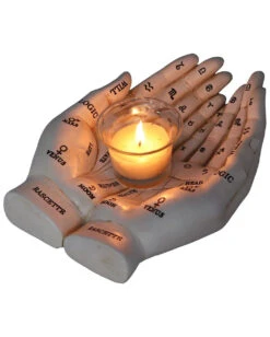 Weiße Chiromantie-Hände Teelichthalter -Halloween Dekorations Geschäft weisse handlese haende kerzenhalter weisse chiromantie haende teelichthalter 51058 06