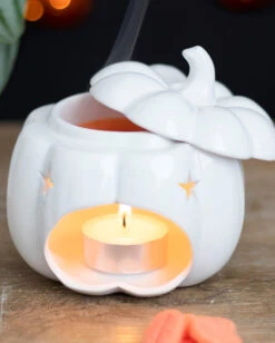 Weiße Halloween Kürbis Duftlampe 10 Weiße Halloween Kürbis Duftlampe -Halloween Dekorations Geschäft weisse jack o lantern kuerbis duftlampe white jack o lantern pumpkin oil burner halloween tischdeko 53767 04