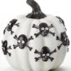 Kürbis Mit Totenschädeln Weiß 13cm -Halloween Dekorations Geschäft weisser kuerbis mit totenkoepfen 13cm white pumpkin with skulls halloween kuerbis deko 54696